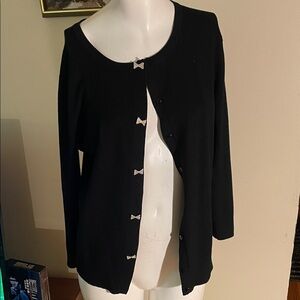 Cable & Gauge Black Cardigan with Rhinestone Bow Accents